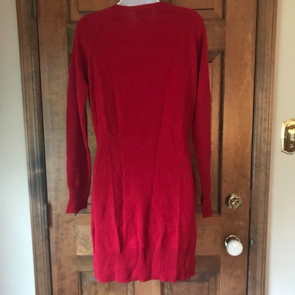 By & By Red Long Sleeve Sweater Dress w/Crisscross Shoestring Accents Large - Picture 9 of 12